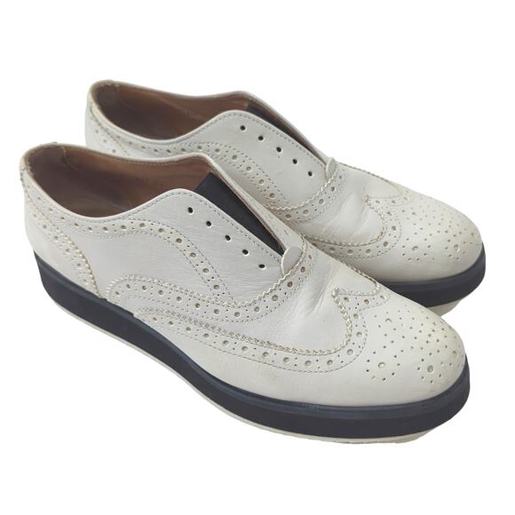 Rag & Bone Meli Brogue Slip-On Off White Cream Oxford Platform $350 Sz 37 6.5